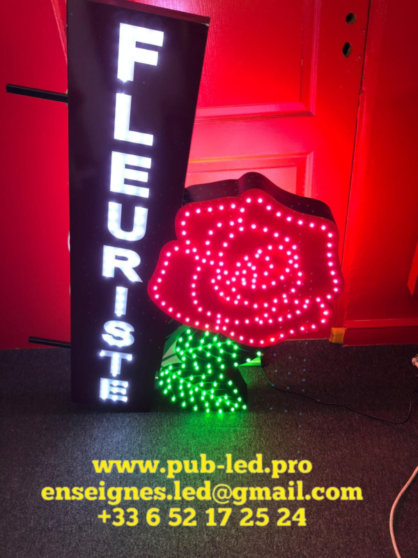ENSEIGNE LED 100x70cm DOUBLE FACES “FLEURISTE” PRÊTE À INSTALLER AVEC ANIMATION ET TÉLÉCOMMANDE