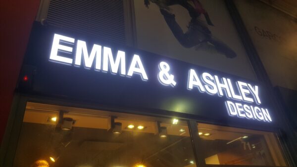 ENSEIGNE LUMINEUSE 3D "EMMA & ASHLEY" LETTRES BOITIERS LED 40CM