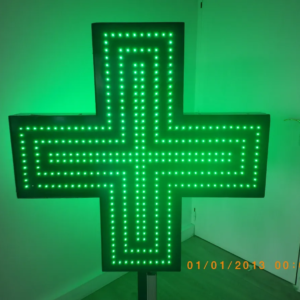 PANNEAU CLIGNOTANT LED DOUBLE FACE “CROIX DE PHARMACIE” EXTÉRIEUR AVEC ANIMATION ET TÉLÉCOMMANDE 100X100CM