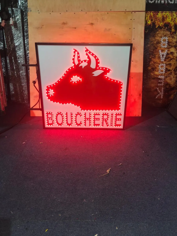 PANNEAU PUBLICITAIRE LED RECTO-VERSO BOUCHERIE POUR EXTÉRIEUR 70x70cm