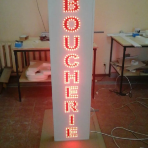 ENSEIGNE LUMINEUSE LED DOUBLE FACE “BOUCHERIE” 150x40cm AVEC ANIMATION ET TÉLÉCOMMANDE POUR EXTÉRIEUR