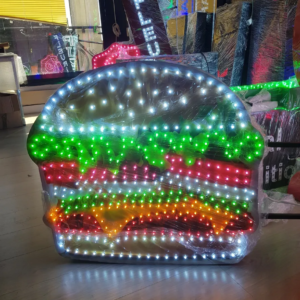 ENSEIGNE LED 70x70cm DOUBLE FACES “BURGER” PRÊTE À INSTALLER AVEC ANIMATION ET TÉLÉCOMMANDE