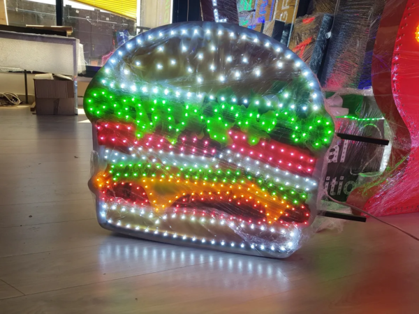ENSEIGNE LED 70x70cm DOUBLE FACES “BURGER” PRÊTE À INSTALLER AVEC ANIMATION ET TÉLÉCOMMANDE – Image 3