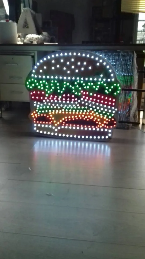 ENSEIGNE LED 70x70cm DOUBLE FACES “BURGER” PRÊTE À INSTALLER AVEC ANIMATION ET TÉLÉCOMMANDE – Image 2