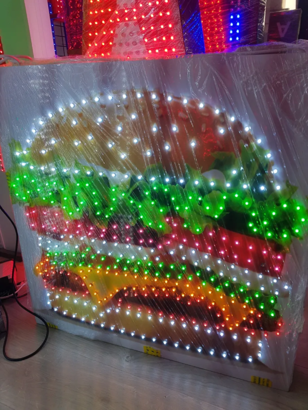 ENSEIGNE LED 70x70cm DOUBLE FACES “BURGER” PRÊTE À INSTALLER AVEC ANIMATION ET TÉLÉCOMMANDE – Image 4