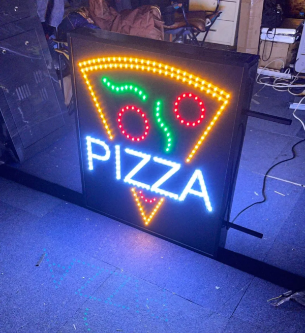 ENSEIGNE COMMERCIALE LED DOUBLE FACE “PIZZA” ANIMÉE POUR RESTAURANT 70×70 cm – Image 3