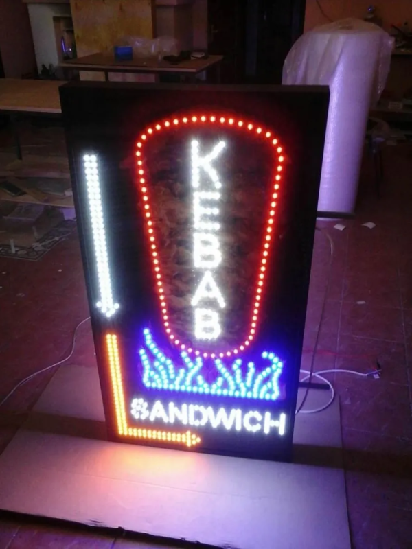 PANNEAU DOUBLE FACE LUMINEUX LED “KEBAB SANDWICH” AVEC TÉLÉCOMMANDE 130X65cm