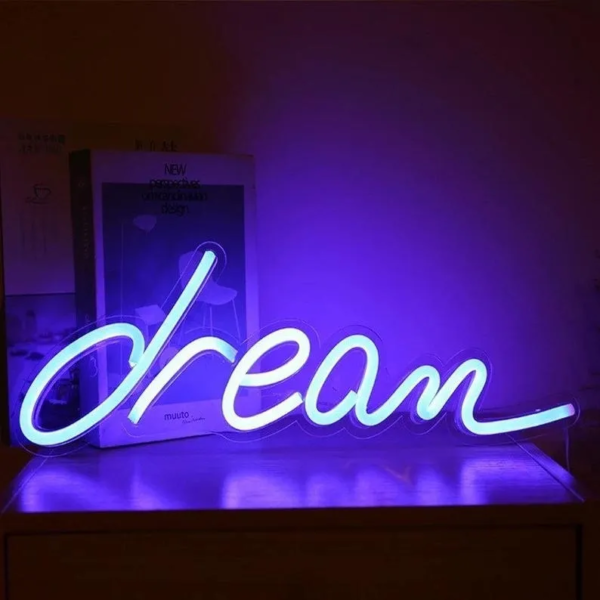 ENSEIGNE LUMINEUSE "DREAM" NÉON FLEX PERSONNALISÉE, CHOIX DE POLICE ET COULEUR, 46x15 cm – Image 3