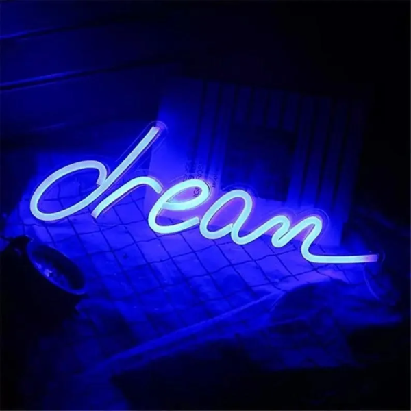 ENSEIGNE LUMINEUSE "DREAM" NÉON FLEX PERSONNALISÉE, CHOIX DE POLICE ET COULEUR, 46x15 cm – Image 4