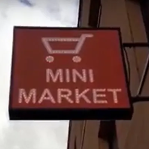 ENSEIGNE DÉCORATIVE LED DOUBLE FACE "EPICERIE MINI MARKET" 70X70 CM