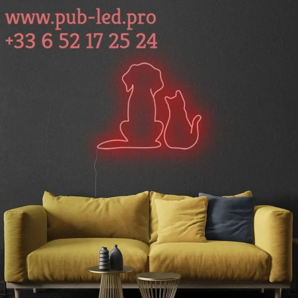 ENSEIGNE LUMINEUSE "CHAT ET CHIEN" NÉON FLEX PERSONNALISÉE, CHOIX DE TAILLE ET COULEUR, de 55 cm et 78 cm – Image 2