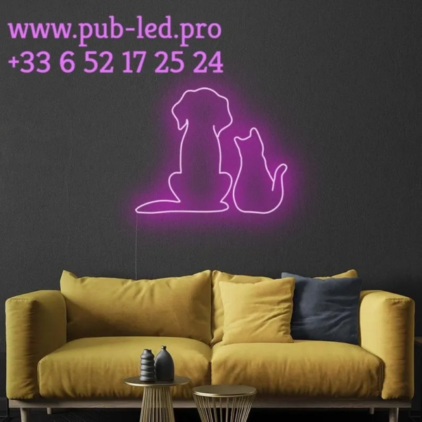 ENSEIGNE LUMINEUSE "CHAT ET CHIEN" NÉON FLEX PERSONNALISÉE, CHOIX DE TAILLE ET COULEUR, de 55 cm et 78 cm – Image 4