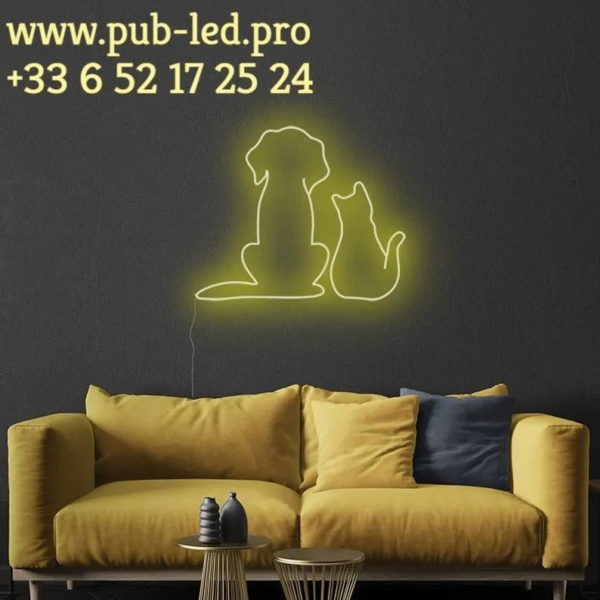 ENSEIGNE LUMINEUSE "CHAT ET CHIEN" NÉON FLEX PERSONNALISÉE, CHOIX DE TAILLE ET COULEUR, de 55 cm et 78 cm – Image 5
