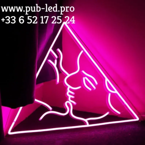 ENSEIGNE LUMINEUSE "BISOU TRIANGLE" NÉON FLEX PERSONNALISÉE, CHOIX DE TAILLE ET COULEUR, de 60 A 101 cm – Image 2