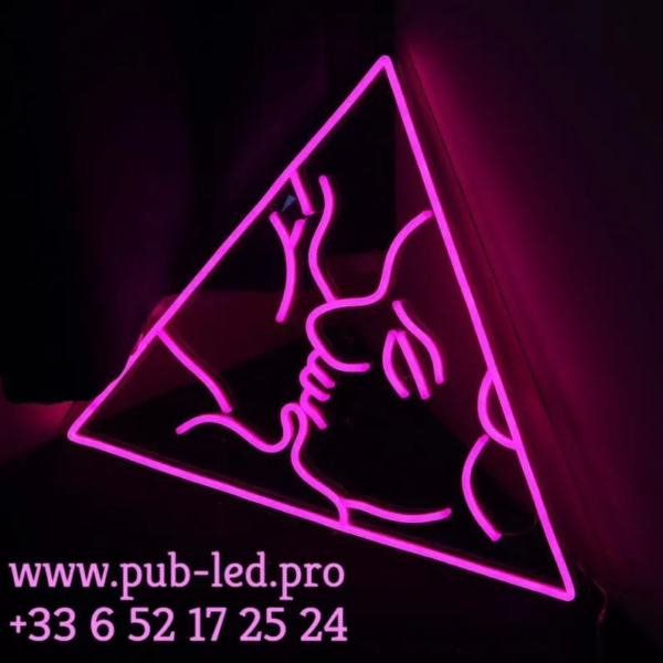 ENSEIGNE LUMINEUSE "BISOU TRIANGLE" NÉON FLEX PERSONNALISÉE, CHOIX DE TAILLE ET COULEUR, de 60 A 101 cm – Image 3