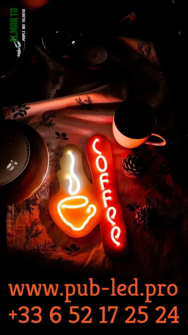 ENSEIGNE LUMINEUSE "CAFÉ" NÉON FLEX PERSONNALISÉE, CHOIX DE TAILLE ET COULEUR
