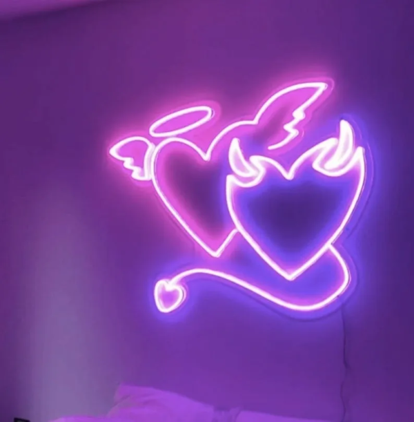 ENSEIGNE LUMINEUSE "ANGE ET DEMON" NÉON FLEX PERSONNALISÉE, CHOIX DE TAILLE ET COULEUR, de 50 à 80 cm