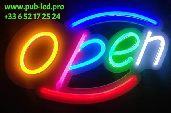 ENSEIGNE LUMINEUSE "OPEN" NÉON FLEX PERSONNALISÉE, CHOIX DE TAILLE ET COULEUR, de 50 A 100 cm