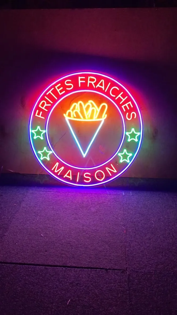 ENSEIGNE LUMINEUSE "FRITE" NÉON FLEX PERSONNALISÉE, CHOIX DE TAILLE ET COULEUR, 60 cm de diamètre