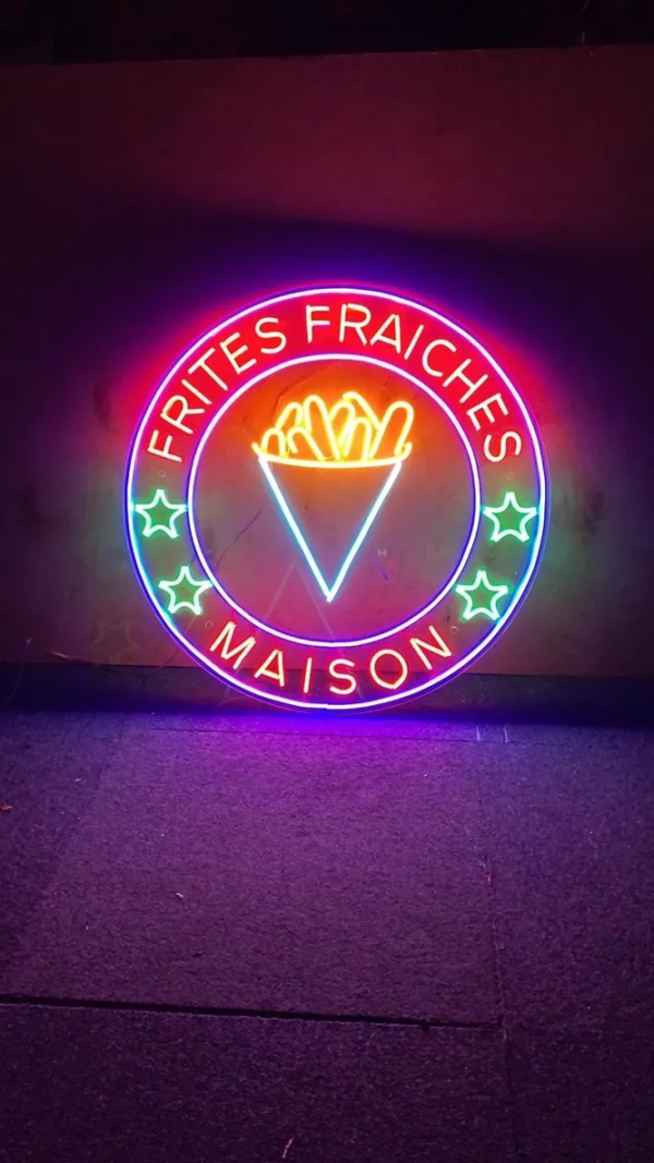 ENSEIGNE LUMINEUSE "FRITE" NÉON FLEX PERSONNALISÉE, CHOIX DE TAILLE ET COULEUR, 60 cm de diamètre – Image 3