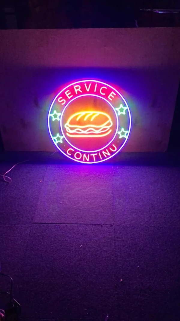 ENSEIGNE LUMINEUSE "SANDWICH" NÉON FLEX PERSONNALISÉE, CHOIX DE TAILLE ET COULEUR, 60 cm de diamètre