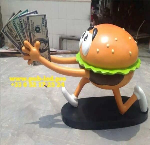 "DÉCOR RÉSINE "HAMBURGER" DESSIN ANIMÉ, SCULPTURE FIBRE DE VERRE – Image 3