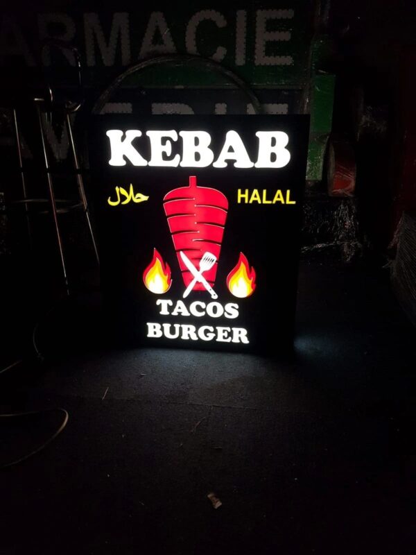 ENSEIGNE LUMINEUSE LED “KEBAB TACOS BURGER” DOUBLE FACES AVEC ANIMATION – Image 2